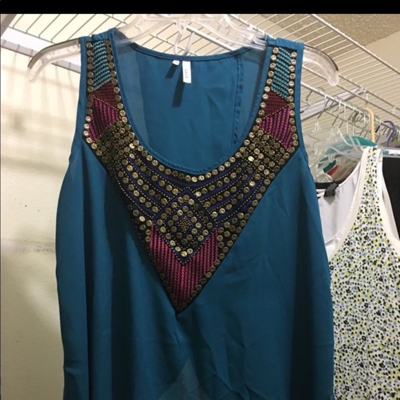 Studio Y Turquoise embellished Beaded Bib Tank Top - Picture 2 of 8